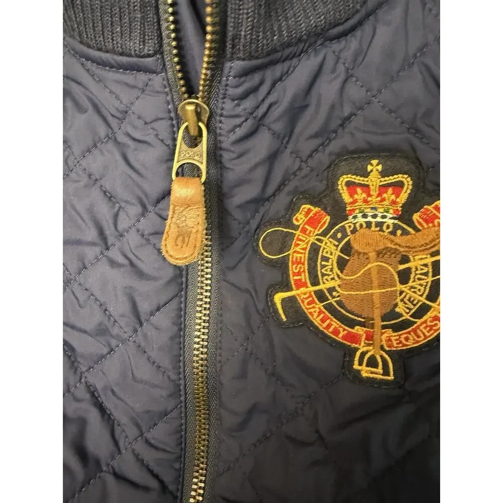 Ralph Lauren Kids Girls Quilted Navy Crest Vest Jacket Zip Pockets Sz 7 Logo